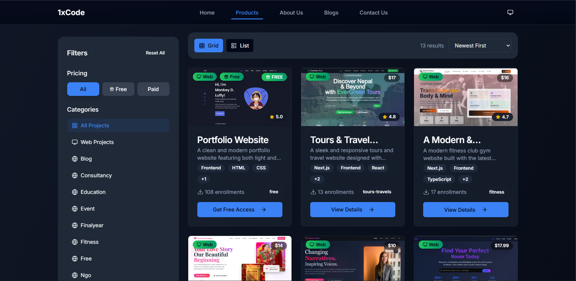 Marketplace project preview